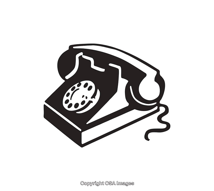 Black and White Line Art of a Vintage Rotary Telephone
