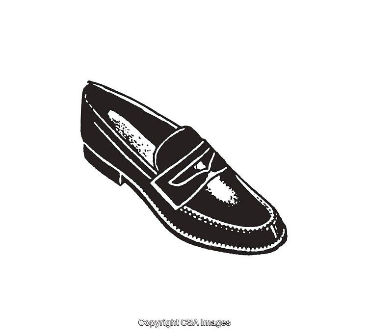 Black And White Line Art of a Classic Leather Loafer Shoe