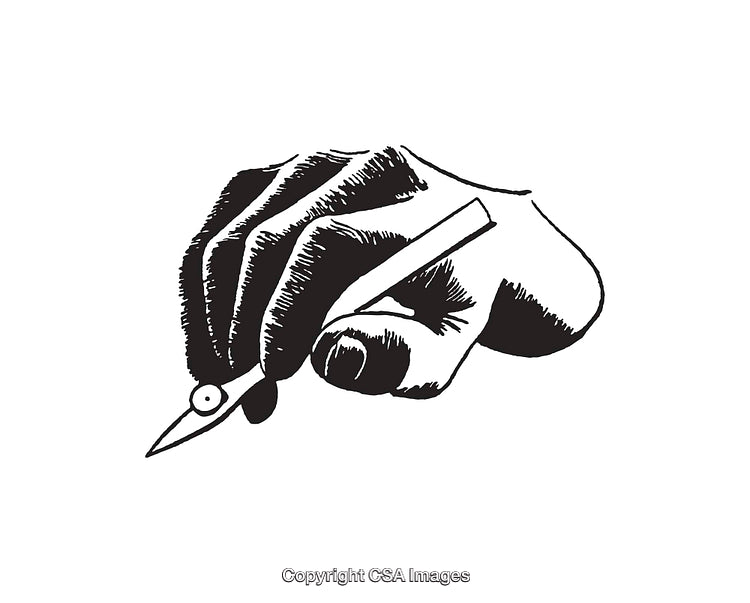 Black and White Line Art Illustration of a Hand Holding a Compass
