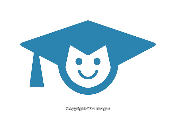 Blue Graduation Cap Icon With a Smiling Face Design