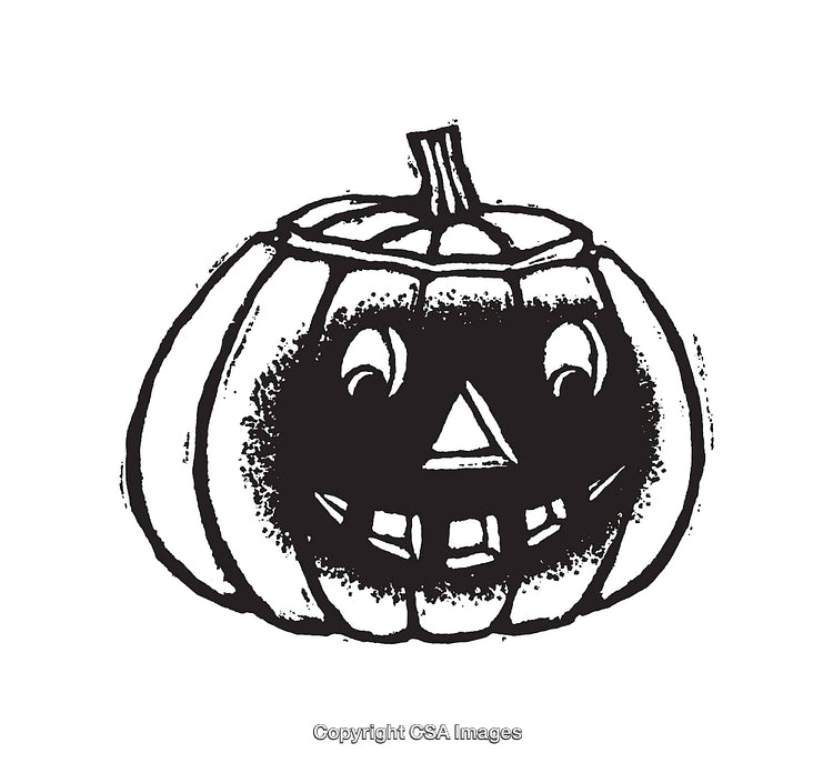 Black and White Illustration of a Smiling Jack-O'-Lantern for Halloween