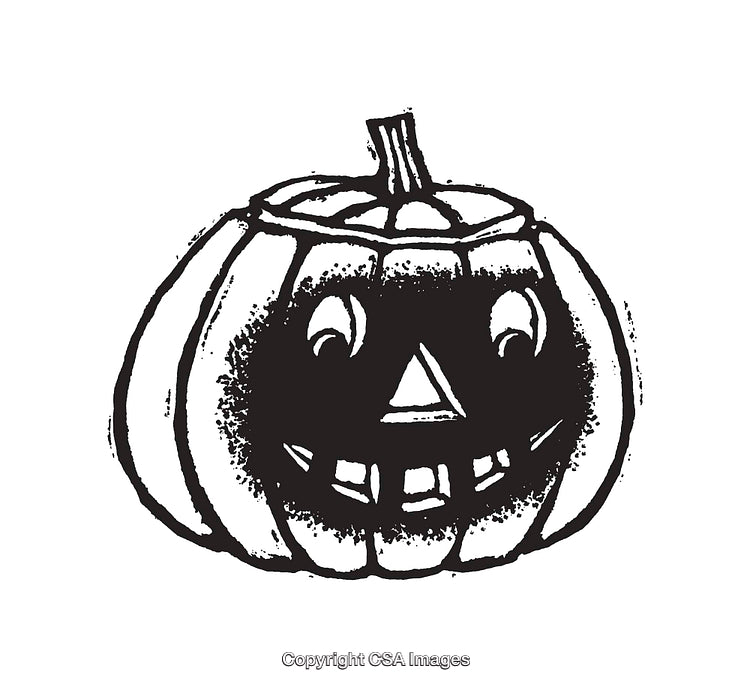Black and White Illustration of a Smiling Jack-O'-Lantern for Halloween