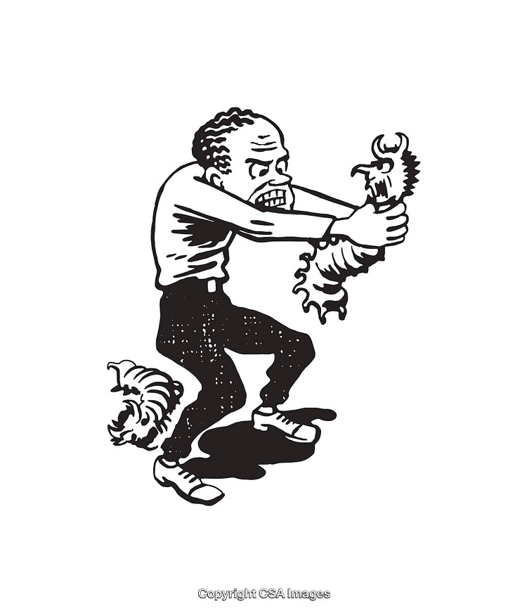 Black and White Line Art of Man Facing Monster
