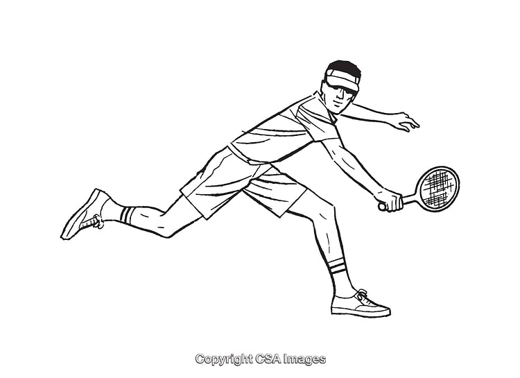 Black and White Line Art of a Tennis Player in Action