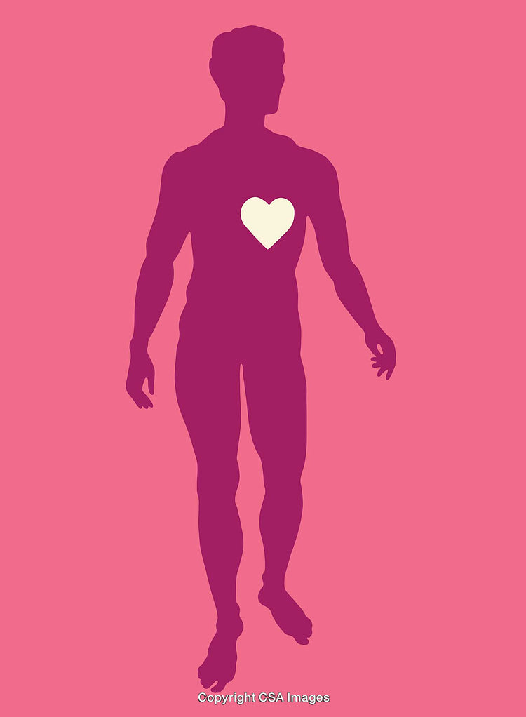 Silhouette of Human Figure with Heart Symbol on Pink Background