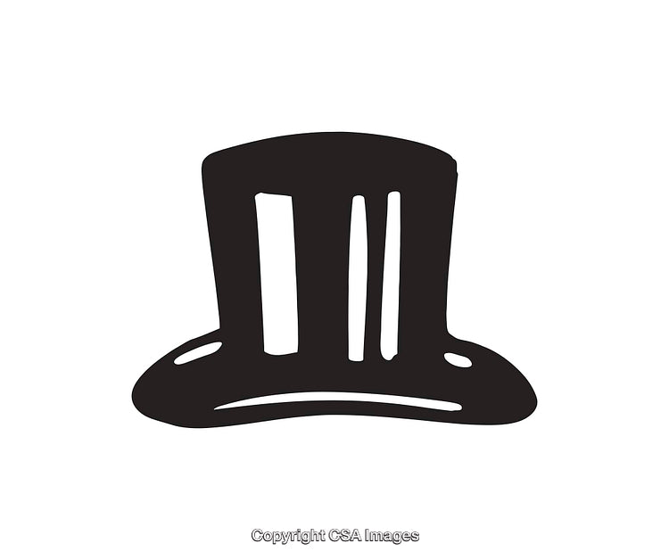 Vintage Top Hat Illustration in Black and White Line Art Style