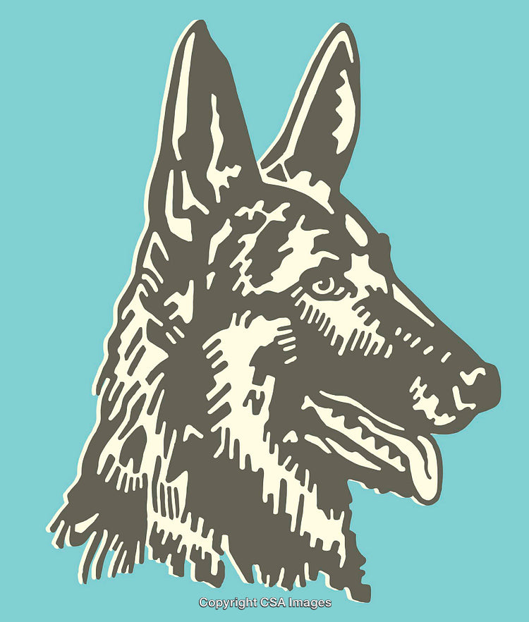 Stylized Line Art of a Dog's Head on Blue Background
