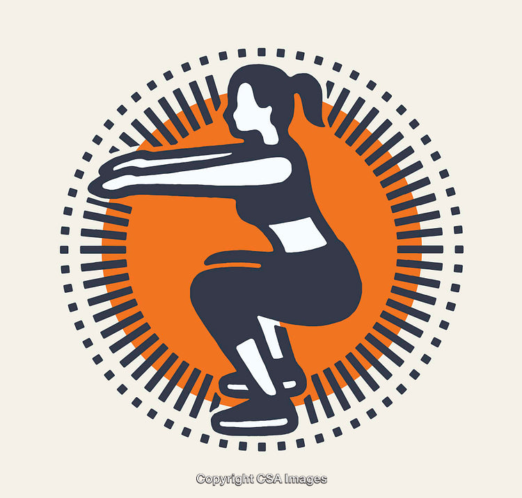 Stylized Illustration of Woman Performing Squats in Fitness Themed Design
