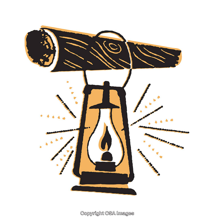 Colorful Illustrated Lantern and Log Etching Icon with Abstract Details