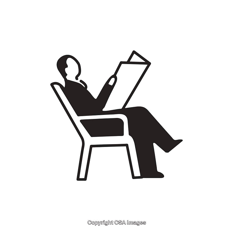 Black And White Icon of Person Reading Newspaper in a Chair