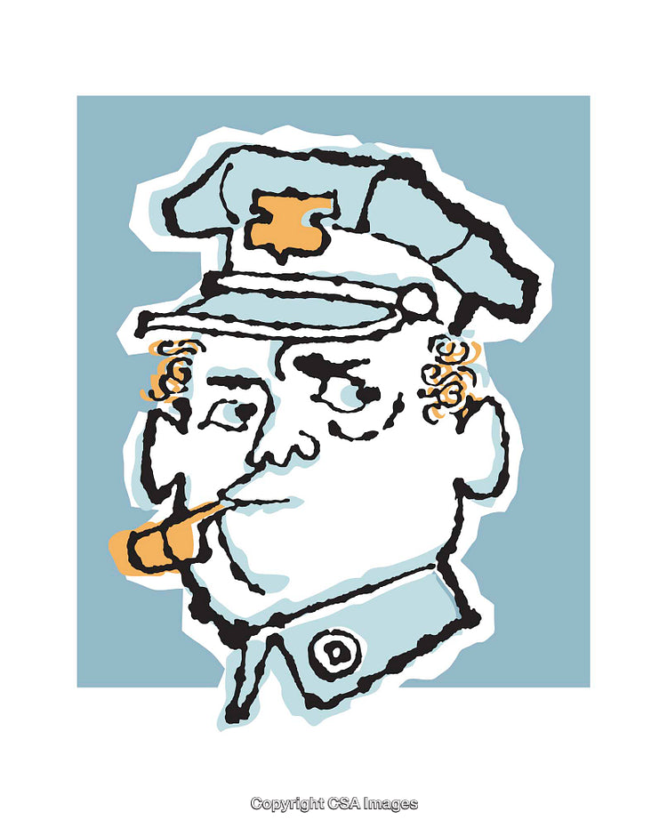Stylized Illustration of a Police Officer Smoking a Cigar