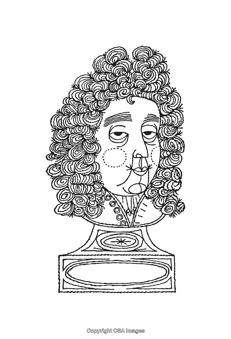 Black and White Line Art of an Ornamental Bust with Elaborate Hair