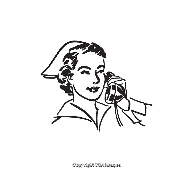 Retro Line Art of a Nurse Talking on a Telephone
