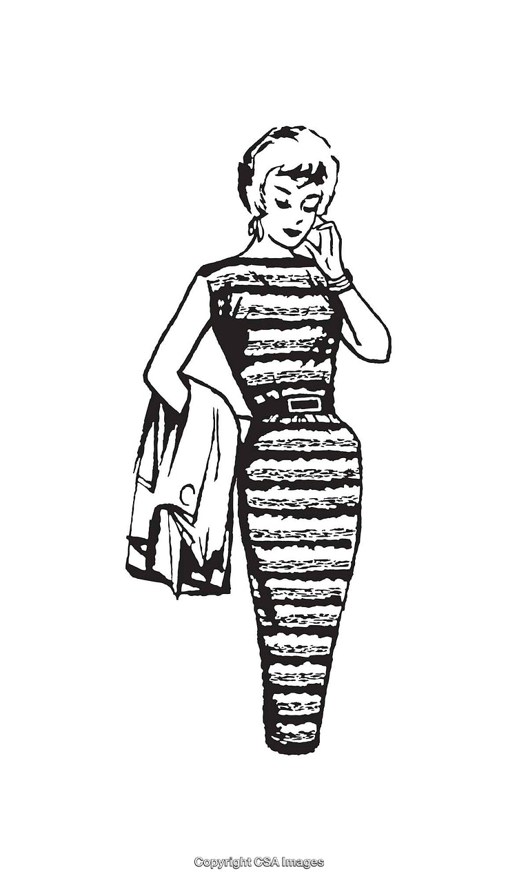 Elegant Fashion Illustration of a Woman in a Striped Dress