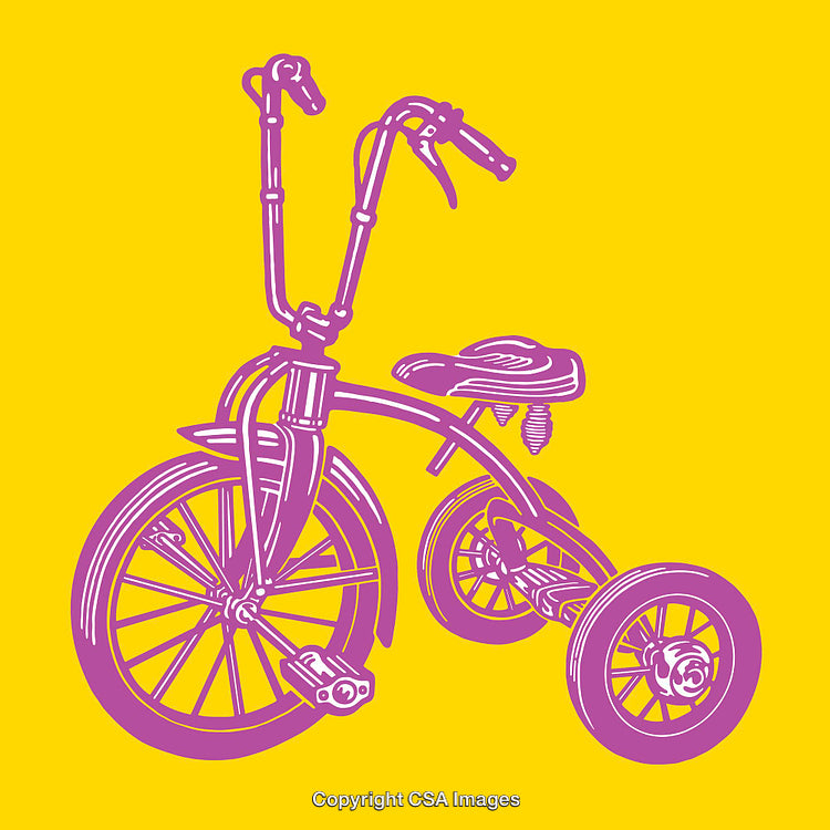 Colorful Line Art Illustration of a Tricycle on Yellow Background