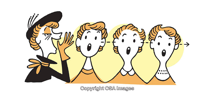 Colorful Illustration of Communicating Individuals Sharing a Rumor Line