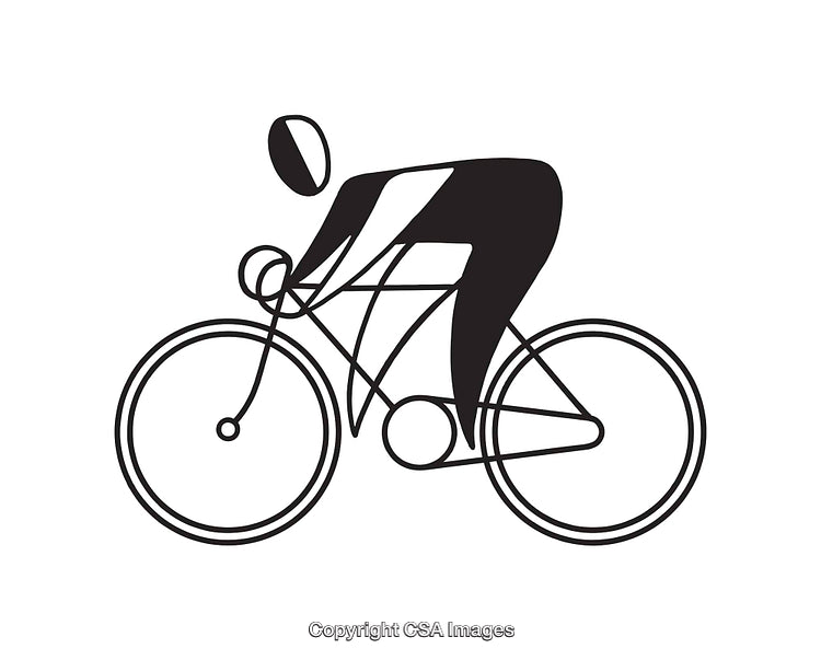 Minimalistic Black and White Illustration of a Cyclist Riding a Bicycle