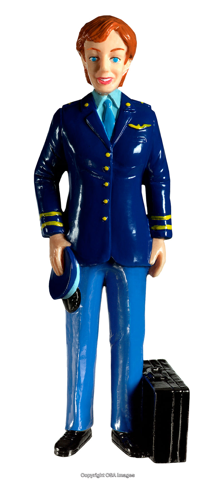 Plastic Toy Figure of Airline Pilot with Uniform and Accessories Isolated