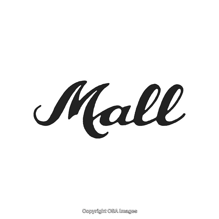 Elegant Black Script Typography Display of the Word 'Mall' on White Background