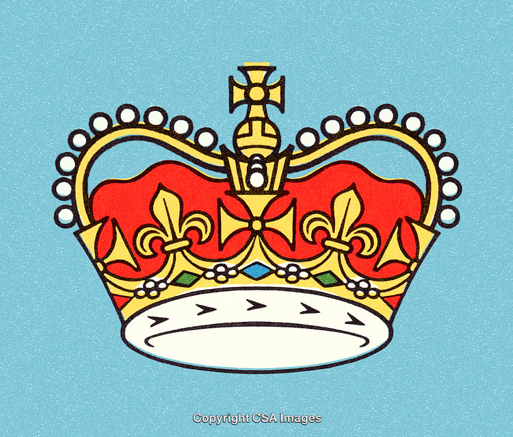 Elegant Illustration of a Crown with Bold Colors and Royal Emblems