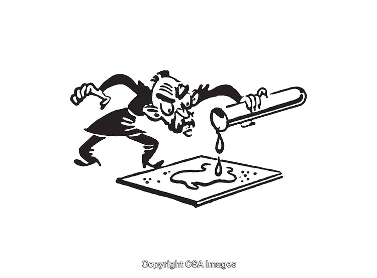 Vintage Scientist Performing Experiment in Black and White Line Art