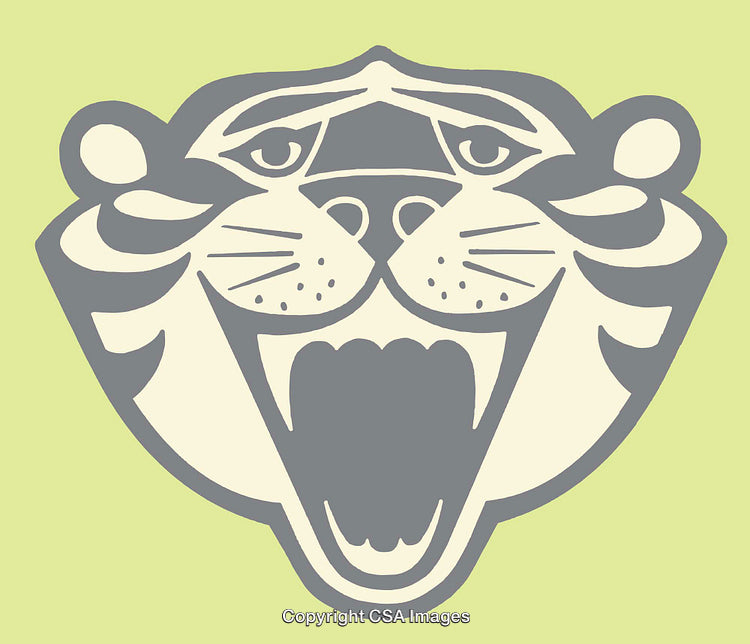 Stylized Monochromatic Tiger Line Art Illustration on Green Background
