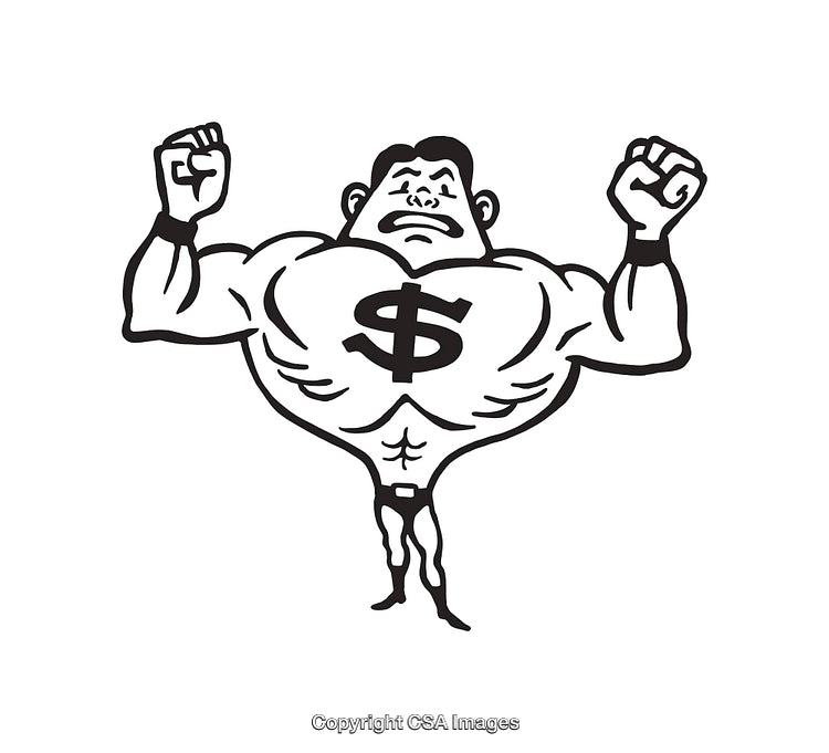 Line Art of a Strong Man With Dollar Symbol On Chest