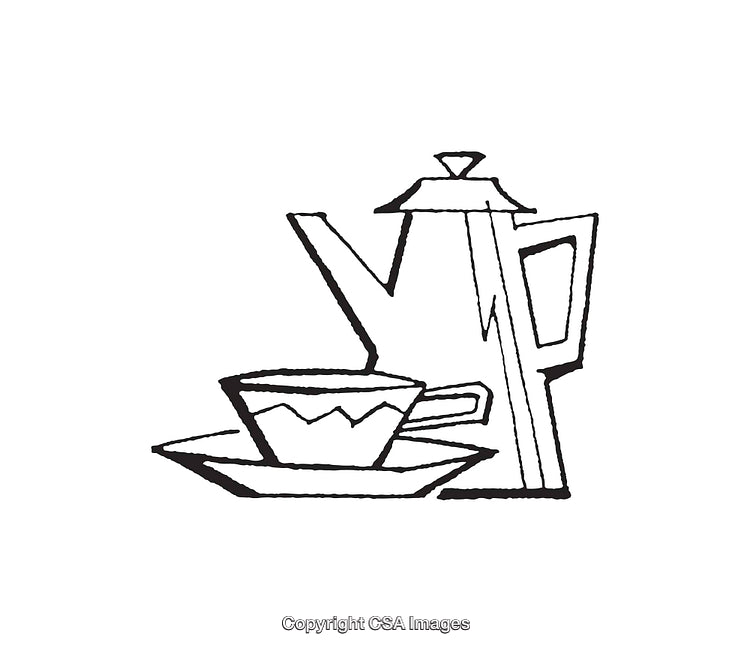 Black and White Line Art of a Coffee Pot and Cup Illustration