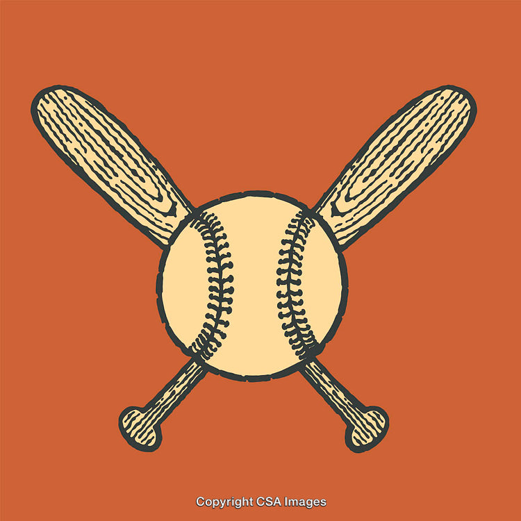 Illustration of Crossed Baseball Bats and Ball on Solid Background