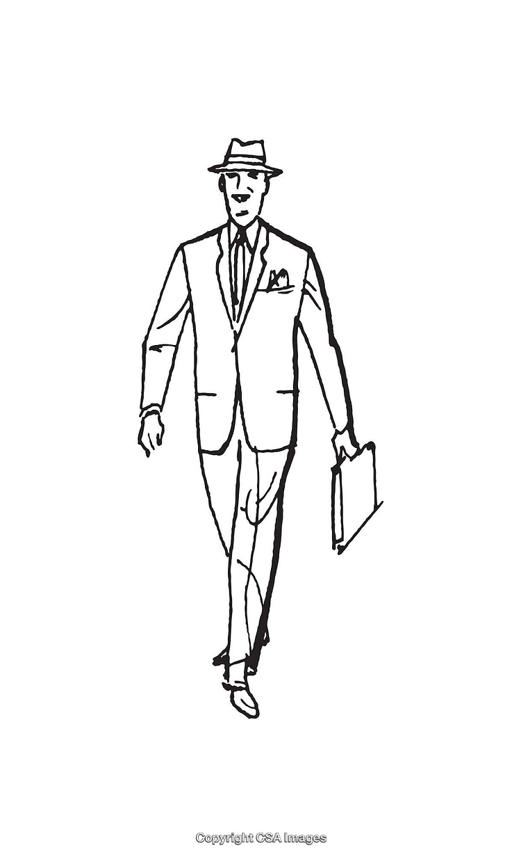 Businessman Walking with Briefcase Line Art Illustration