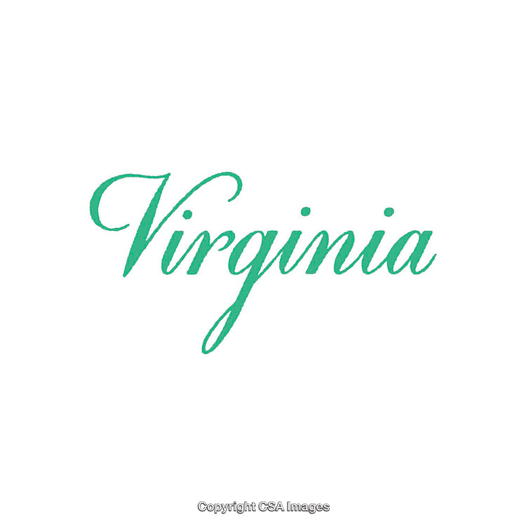 Elegant Script Displaying the Word Virginia in Green Typography on White