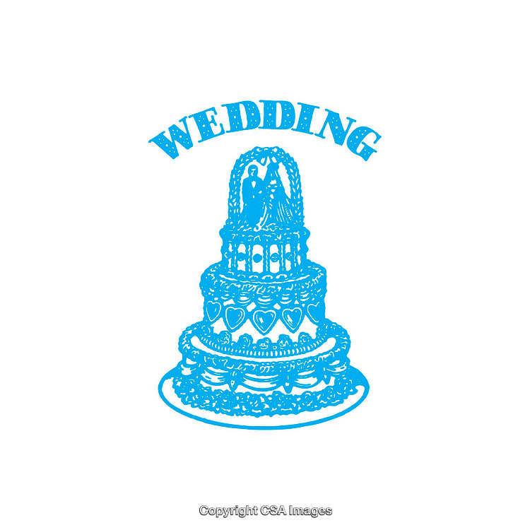 Blue Sketch of a Wedding Cake Design and Topper Art