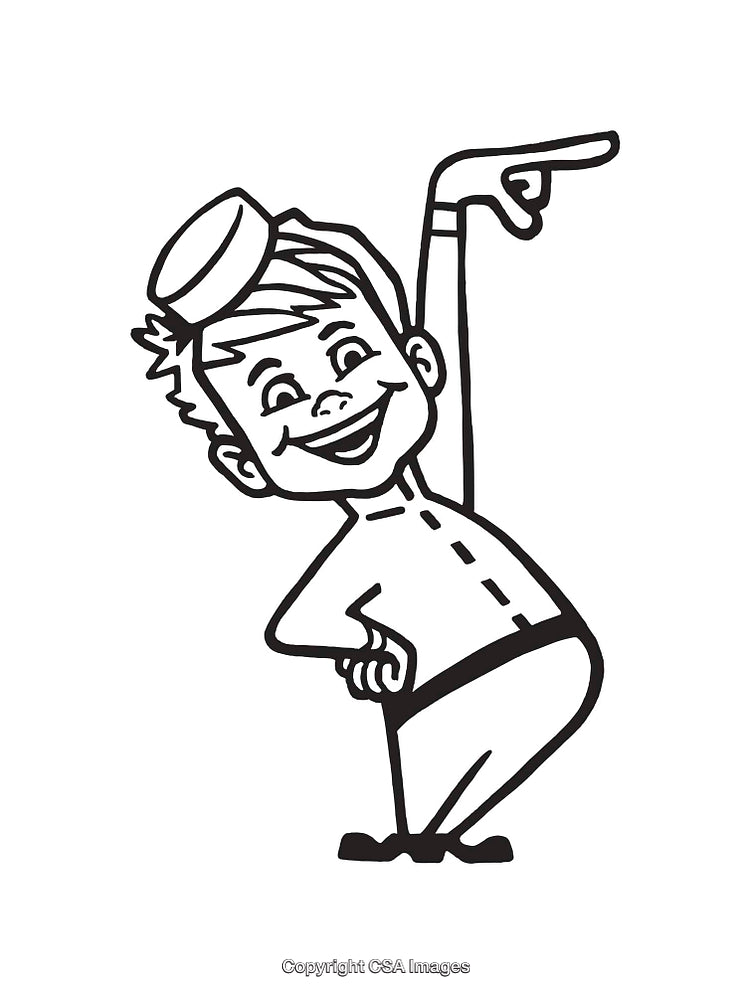 Charming Boy Illustration in Playful Pose Wearing a Hat