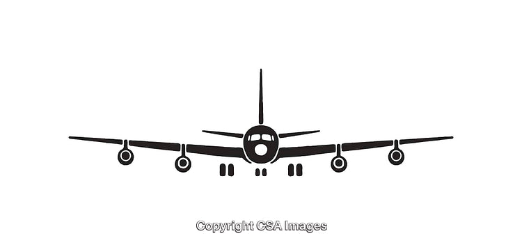 Black and White Airline Plane Silhouette in Front View