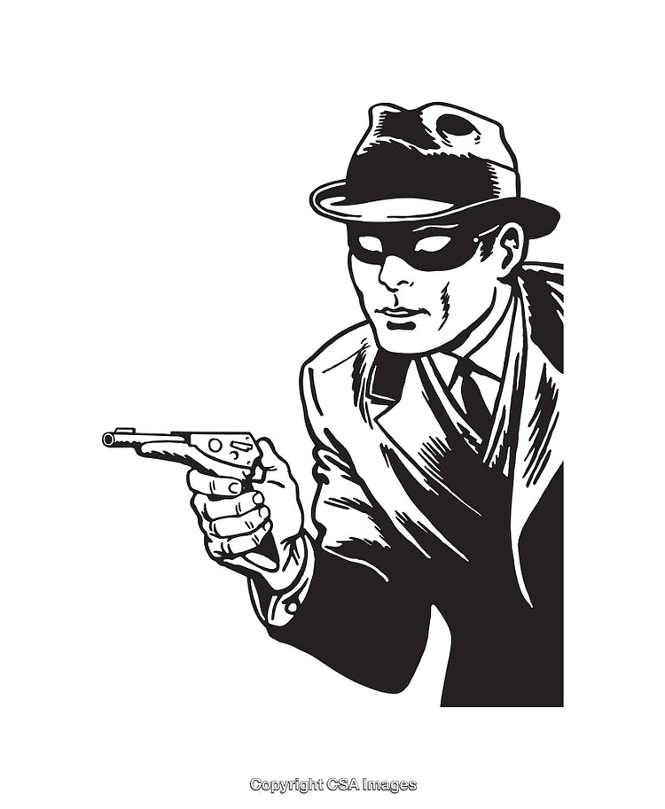 Retro Style Illustration of Mysterious Detective Holding a Gun