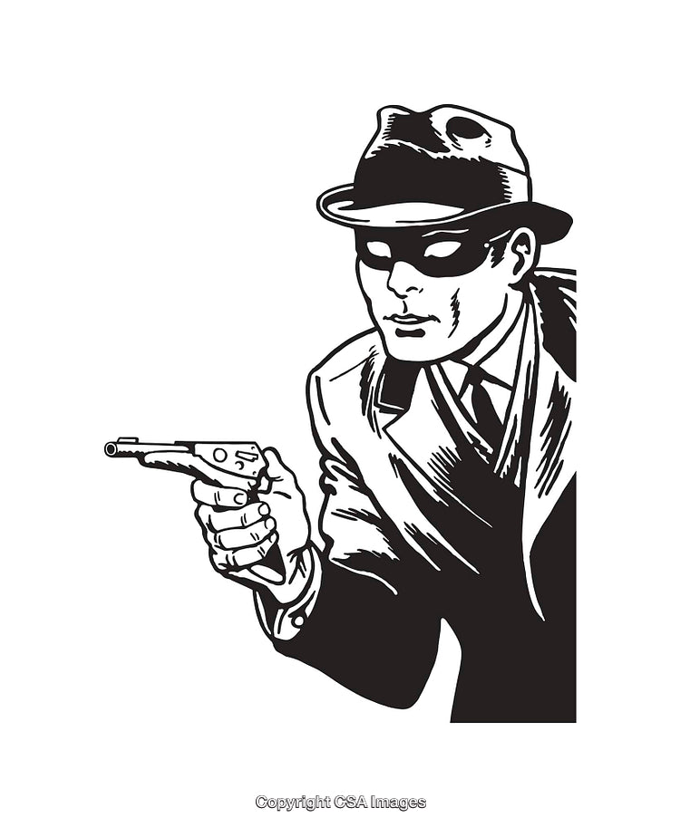 Retro Style Illustration of Mysterious Detective Holding a Gun