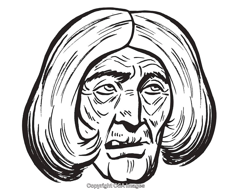 Hand-Drawn Old Face with Expressive Features in Black and White