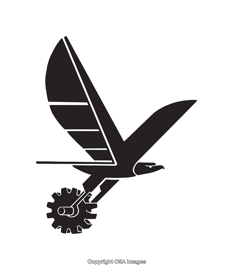 Black And White Icon of a Bird Combined With Mechanical Gears