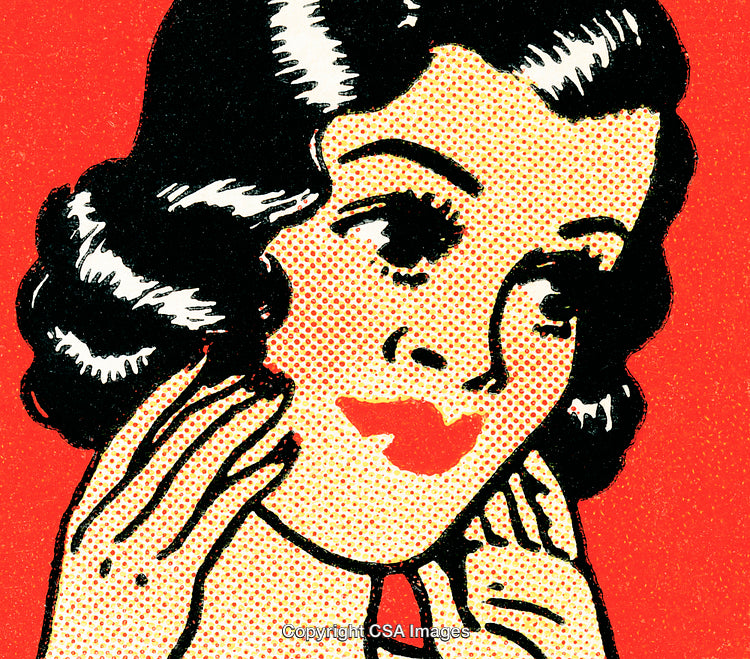 Vintage Pop Art Style Portrait Illustration of a Woman with Red Background