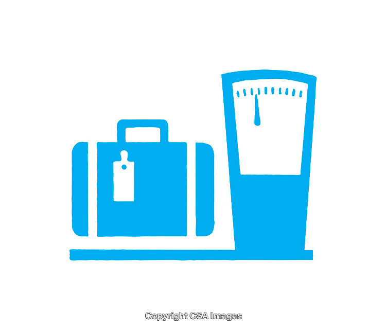 Blue Icon Depicting Luggage on a Scale for Weight Measurement
