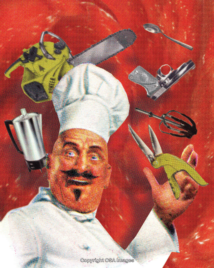 Surreal Chef Art with Kitchen Tools and Unexpected Items