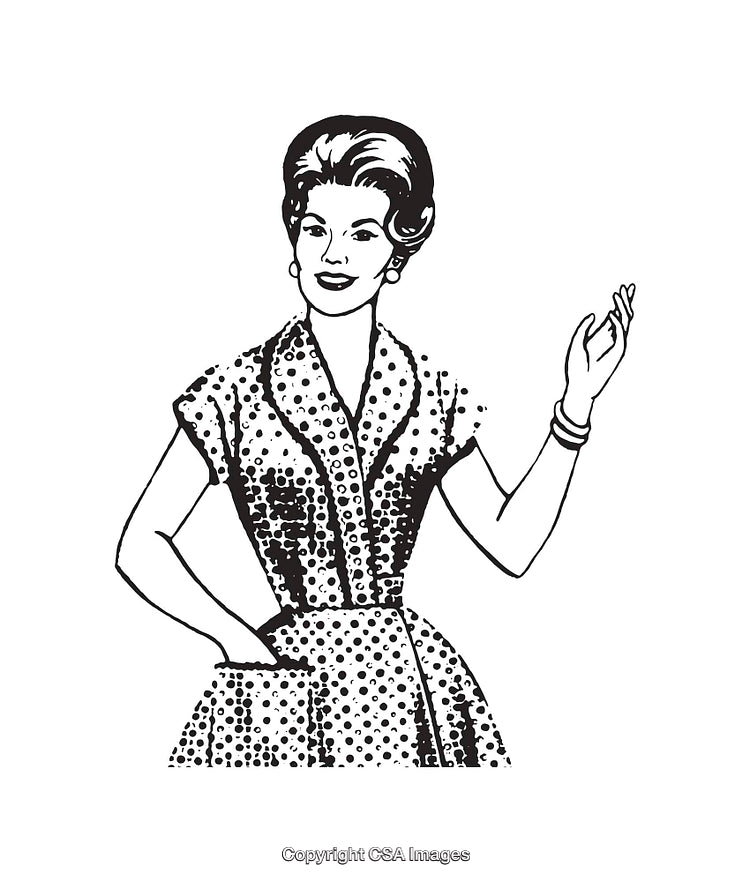 Retro Black and White Illustration of a Woman in Vintage Attire