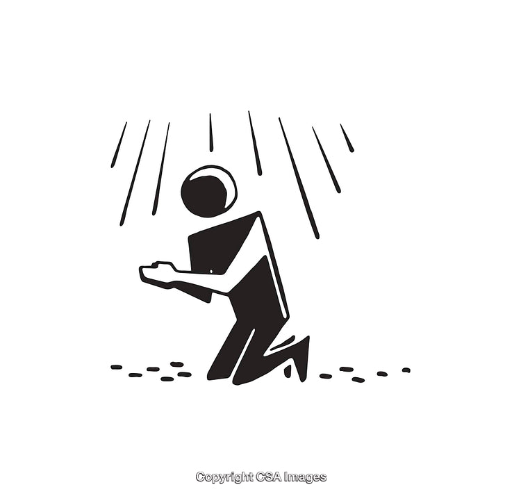 Black and White Line Art of Person Kneeling in Light
