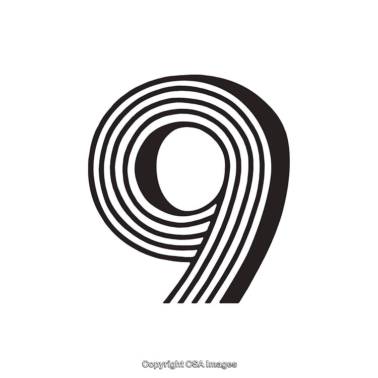 Stylized Black And White Number Nine With Geometric Pattern