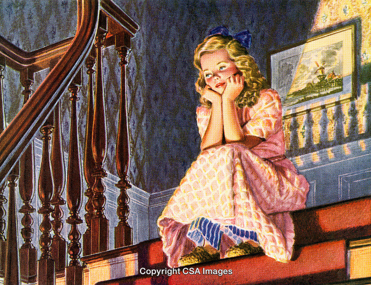 Young Girl Sitting on Stairs in a Quiet and Reflective Moment
