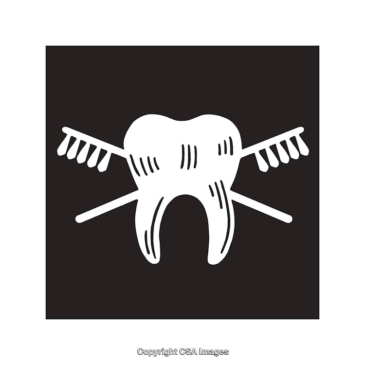 Black and White Line Art of Tooth with Brushes and Clean Design