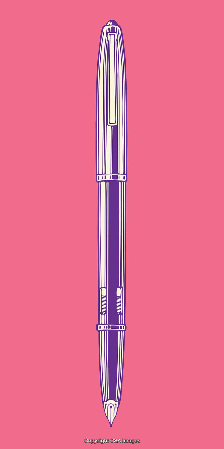 Illustration of Purple Fountain Pen on Pink Background in Line Art Style