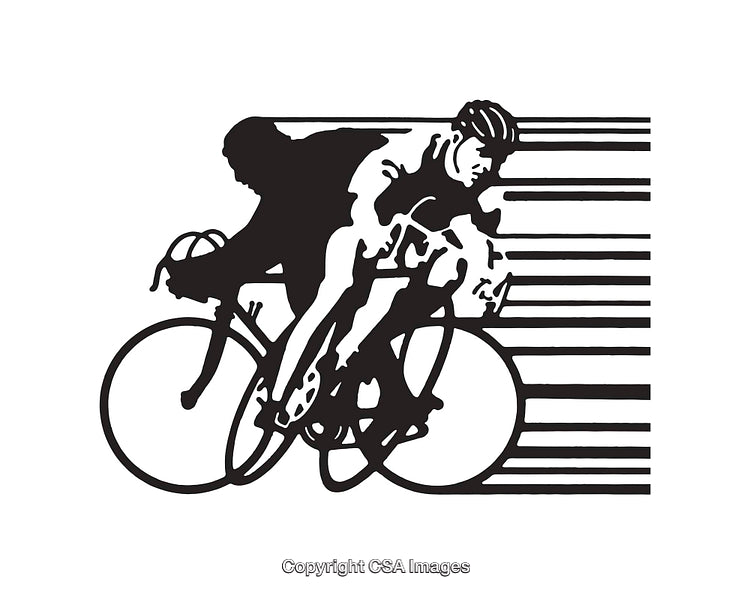 Black and White Line Art of Cyclists in Motion