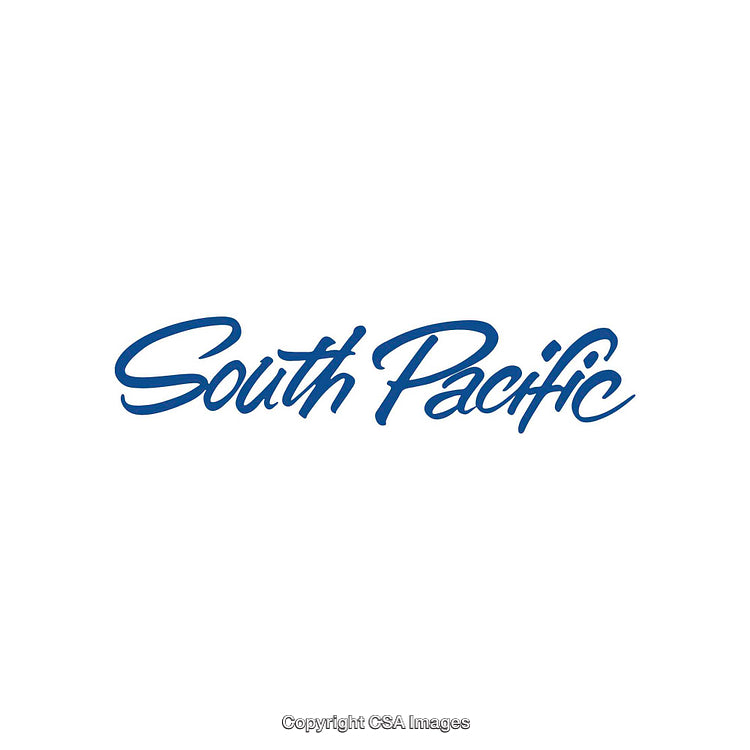 Stylized Calligraphic Logo of South Pacific in Vibrant Blue