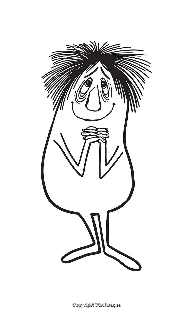 Cheerful Line Art Cartoon Character with Expressive Hairstyle and Pose